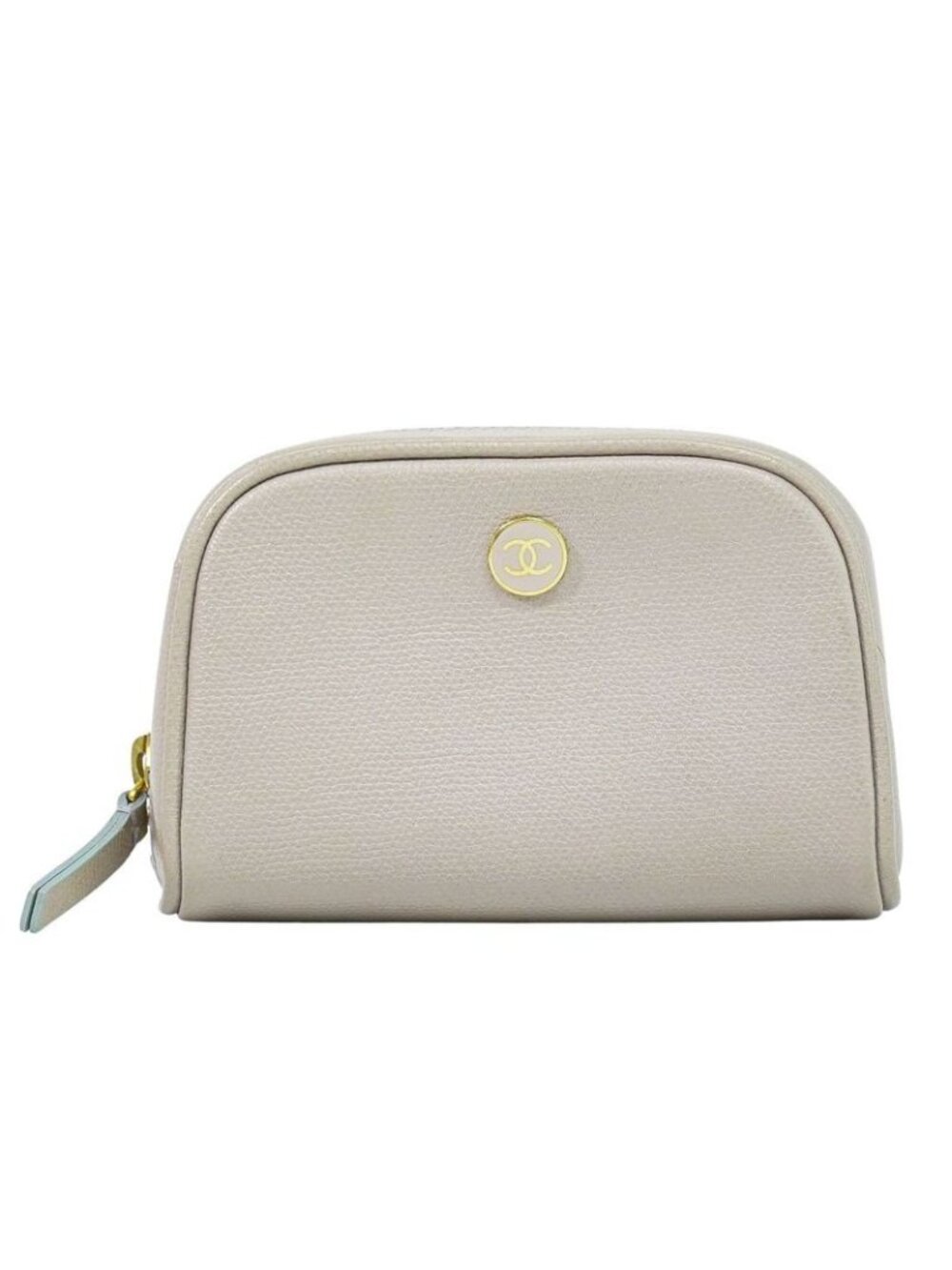 Chanel Coco Button Pouch Case Leather Grey